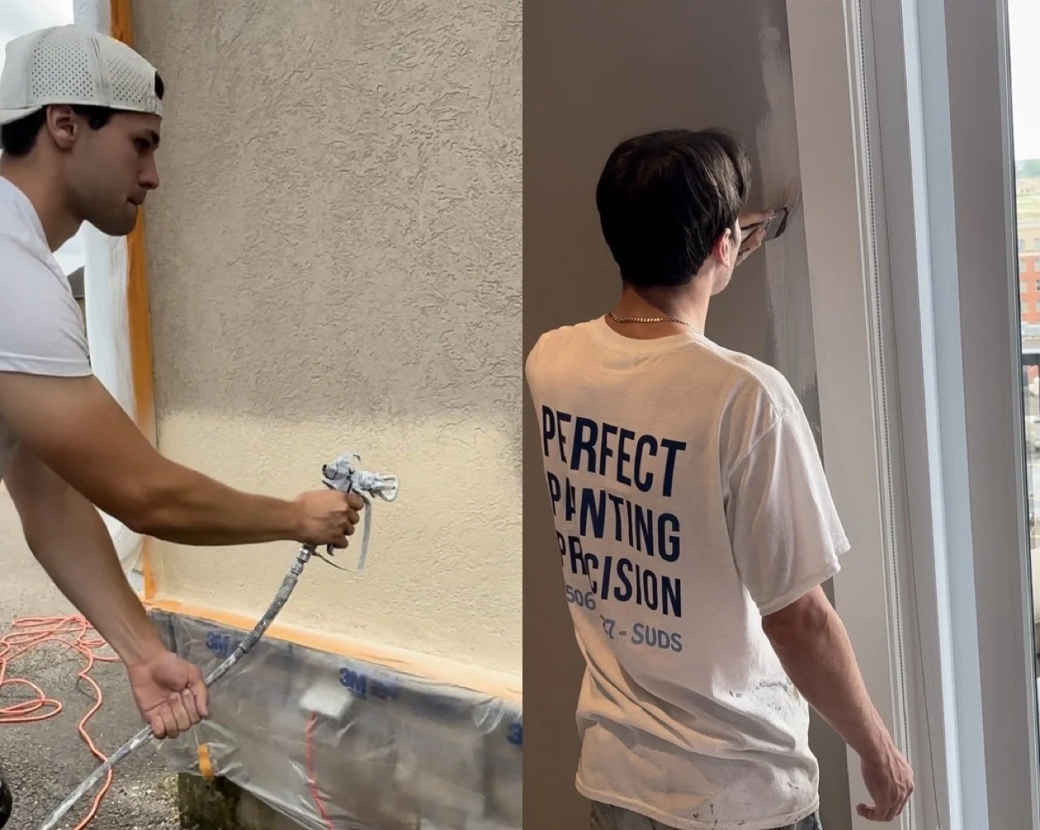 Brush Buds crew spray-painting an exterior and cutting in an interior